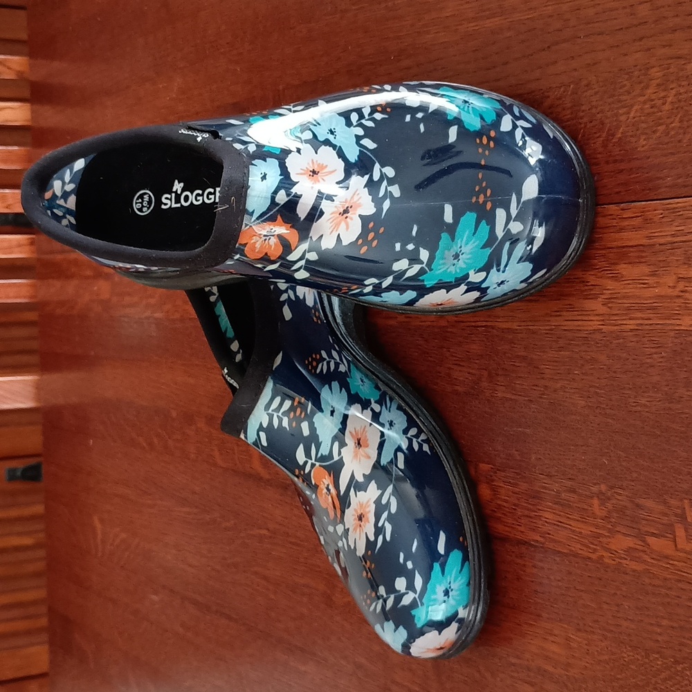 New! Sloggers Garden Floral Size 10 Slip On Rain Shoes (b570)